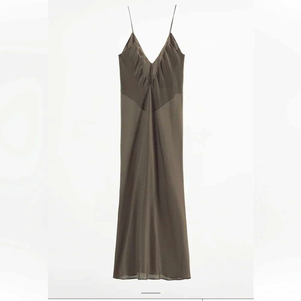 Zara 100% Silk Olive Midi Dress - Picture 5 of 7